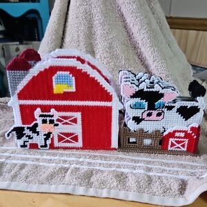 Farmhouse Crochet Set with Cow and Barn